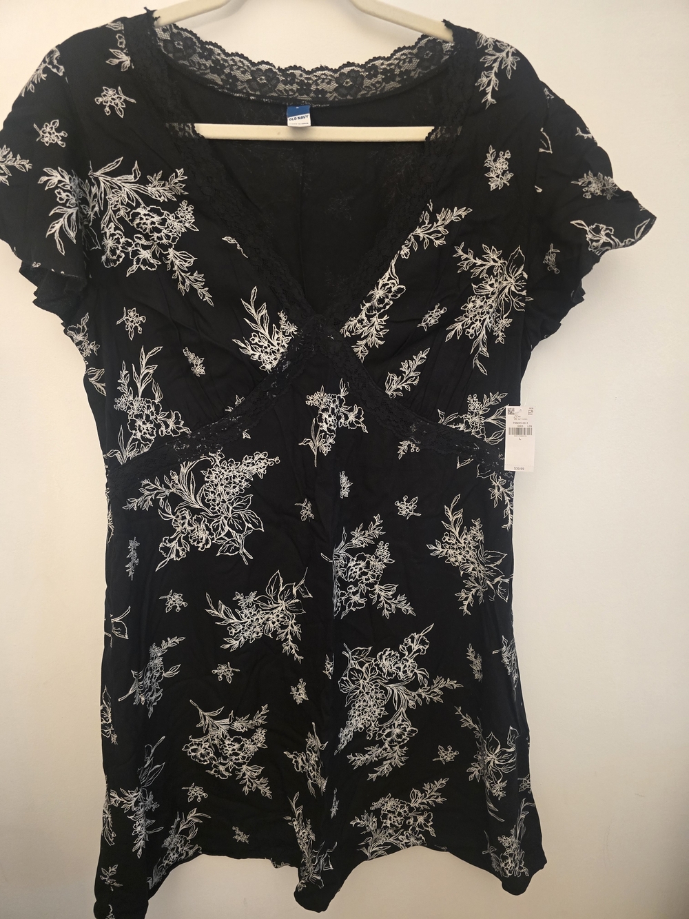 OLD NAVY Black Floral Lace-Trim V-Neck Women's Dress